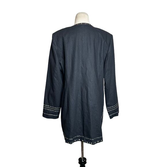 Victor Costa black studded long sleeves open front coat size Large - Picture 9 of 11